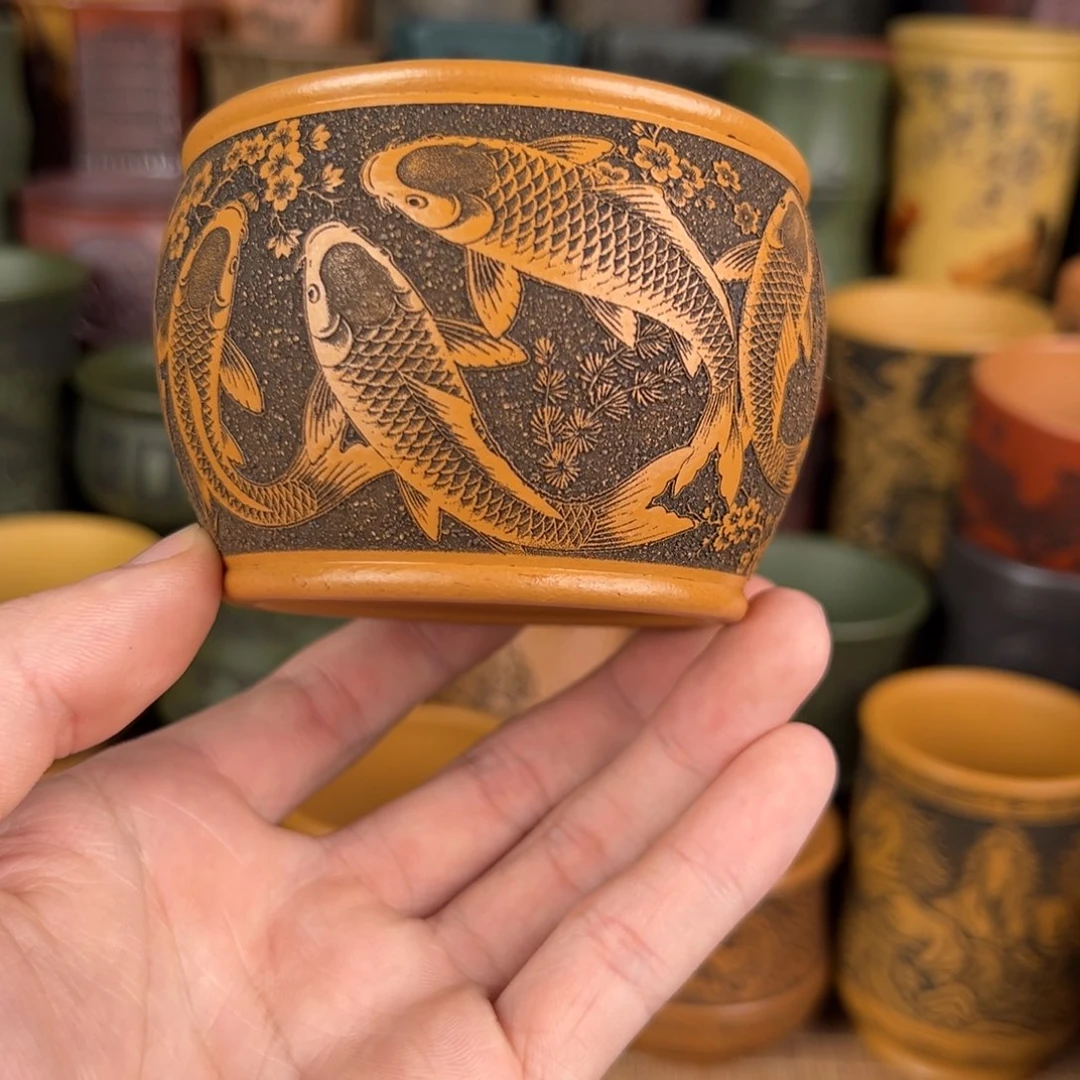 紫砂茶杯宜兴原矿紫砂杯