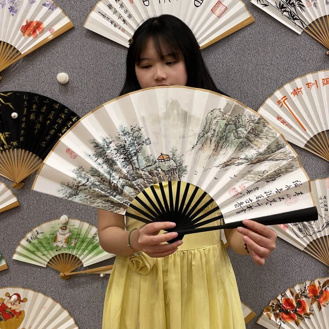 国画10寸-仿乌木福利折扇（默认粘好）