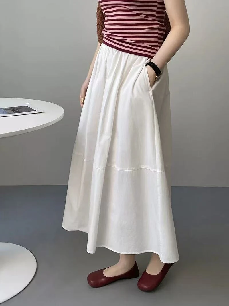 【晴姐】M2201 纯色百搭休闲伞裙半身裙