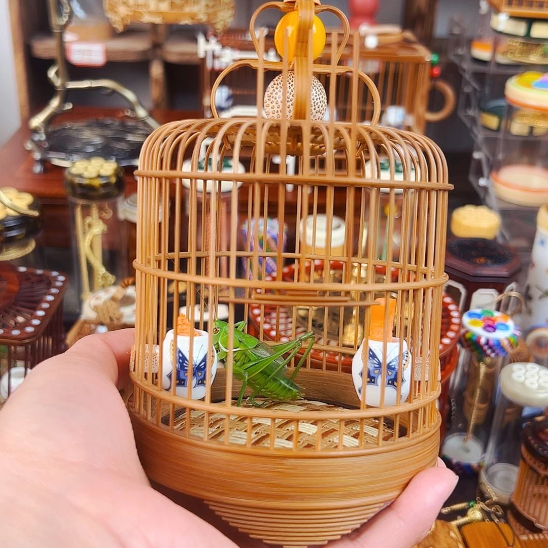 木福利款大号竹笼➕瓷罐➕翡翠绿蝈蝈