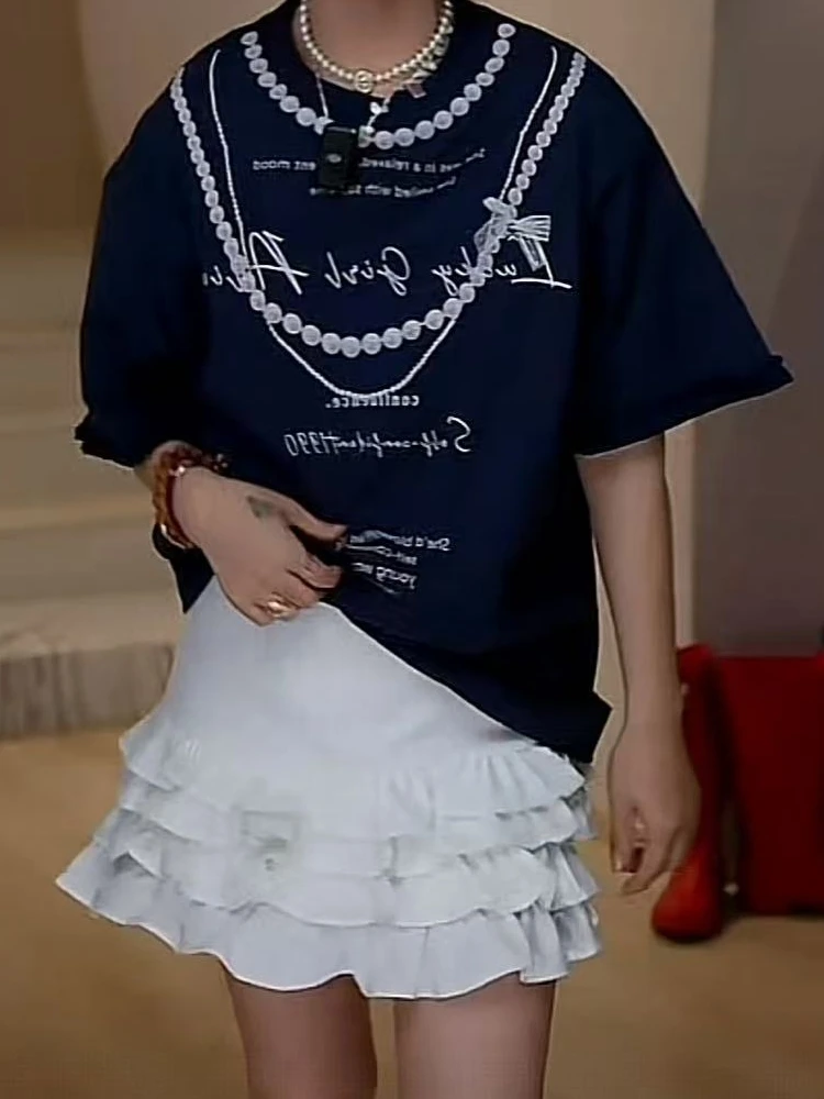 【济州岛】珍珠链印花短袖