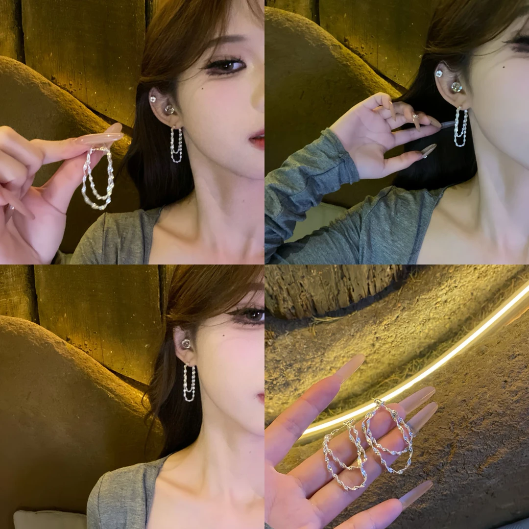 铜合金耳饰 银色链条流苏耳钉高级百搭温柔简约2025新款耳环耳饰