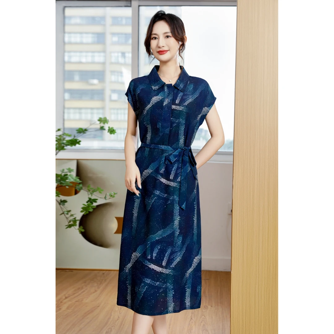 1059撒金翻领裙妈妈装高妈妈装洋气显瘦气质女装连衣裙