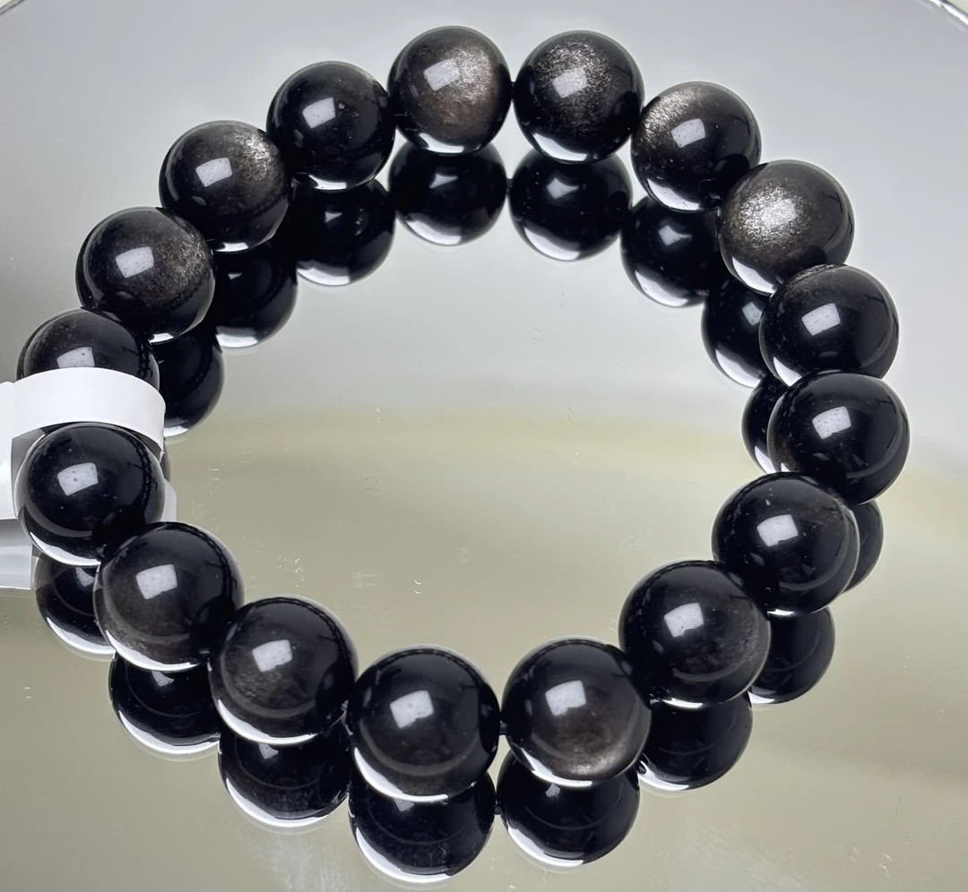 天然黑曜石情侣单圈渐变银光时尚美观