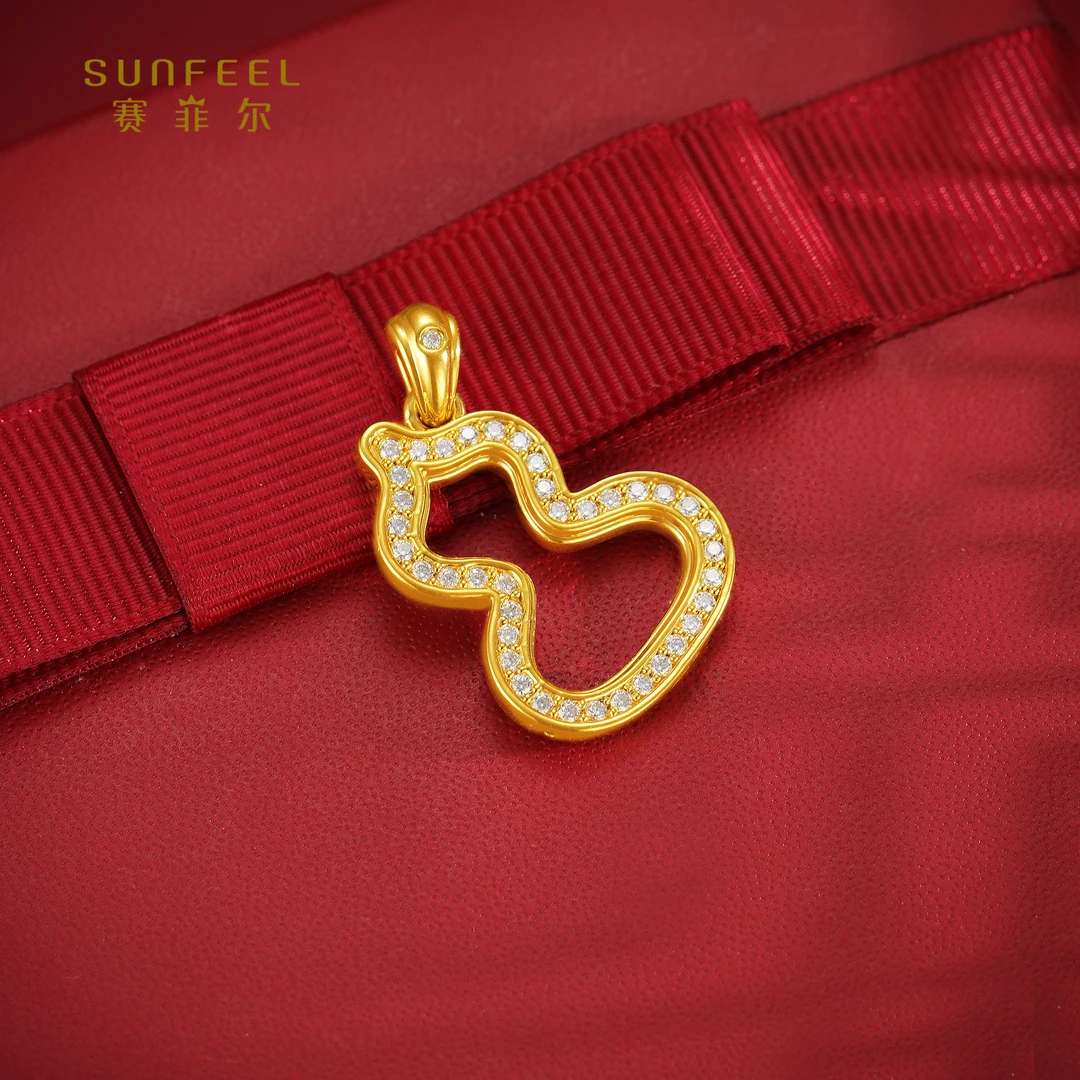 SUNFEEL/赛菲尔【十一店】足金5D硬金镶石葫芦吊坠5DD00341
