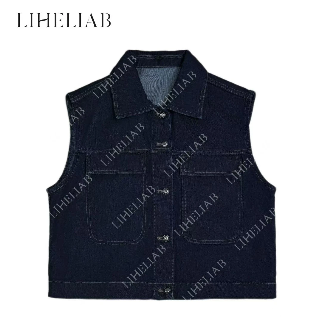宝儿家 / 深蓝牛仔马甲 复古叠穿无袖坎肩高级感休闲减龄牛仔马甲
