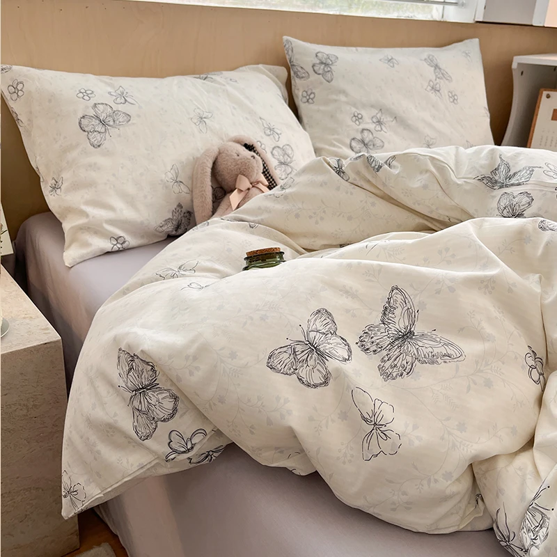 公主风蝴蝶纯棉全棉四件套少女公寓1.8米被套床单床上用品三件套4