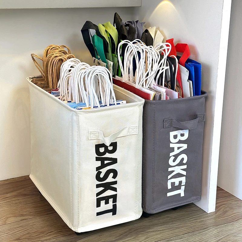 奶茶袋收纳筐神器可移动包装袋小推车办公室桌下购物纸袋置物架