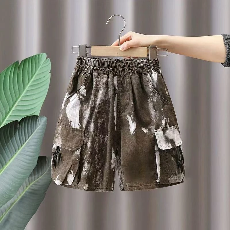 KZ-24062 咖色  儿童休闲工装短裤宽松中大童帅气短裤