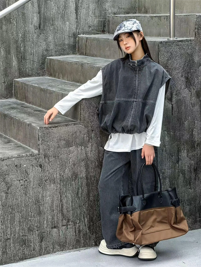 （实物为蓝色）311儿童时尚休闲牛仔马甲套装-24065