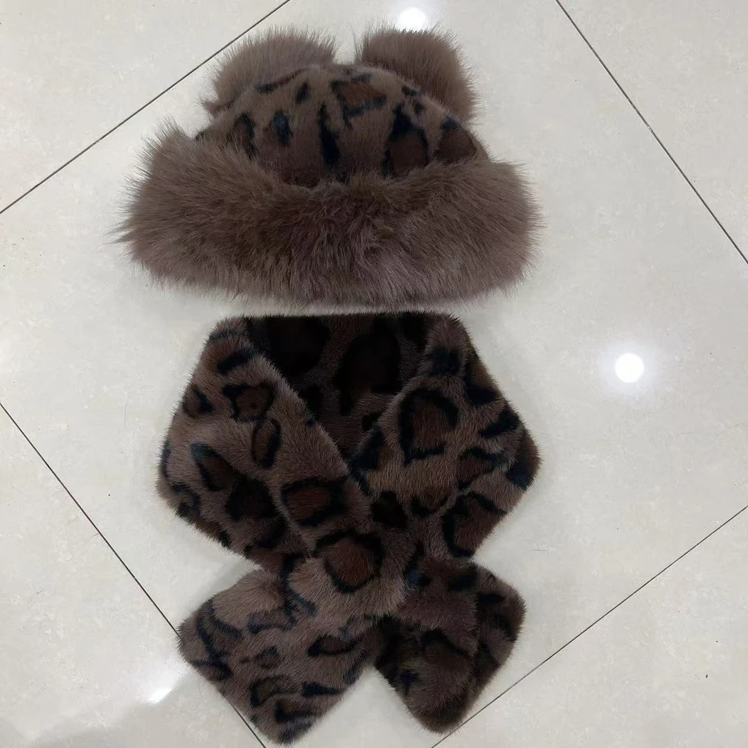 《野儿服饰》OD-07*小熊耳朵豹纹蒙古帽加厚女款仿皮草