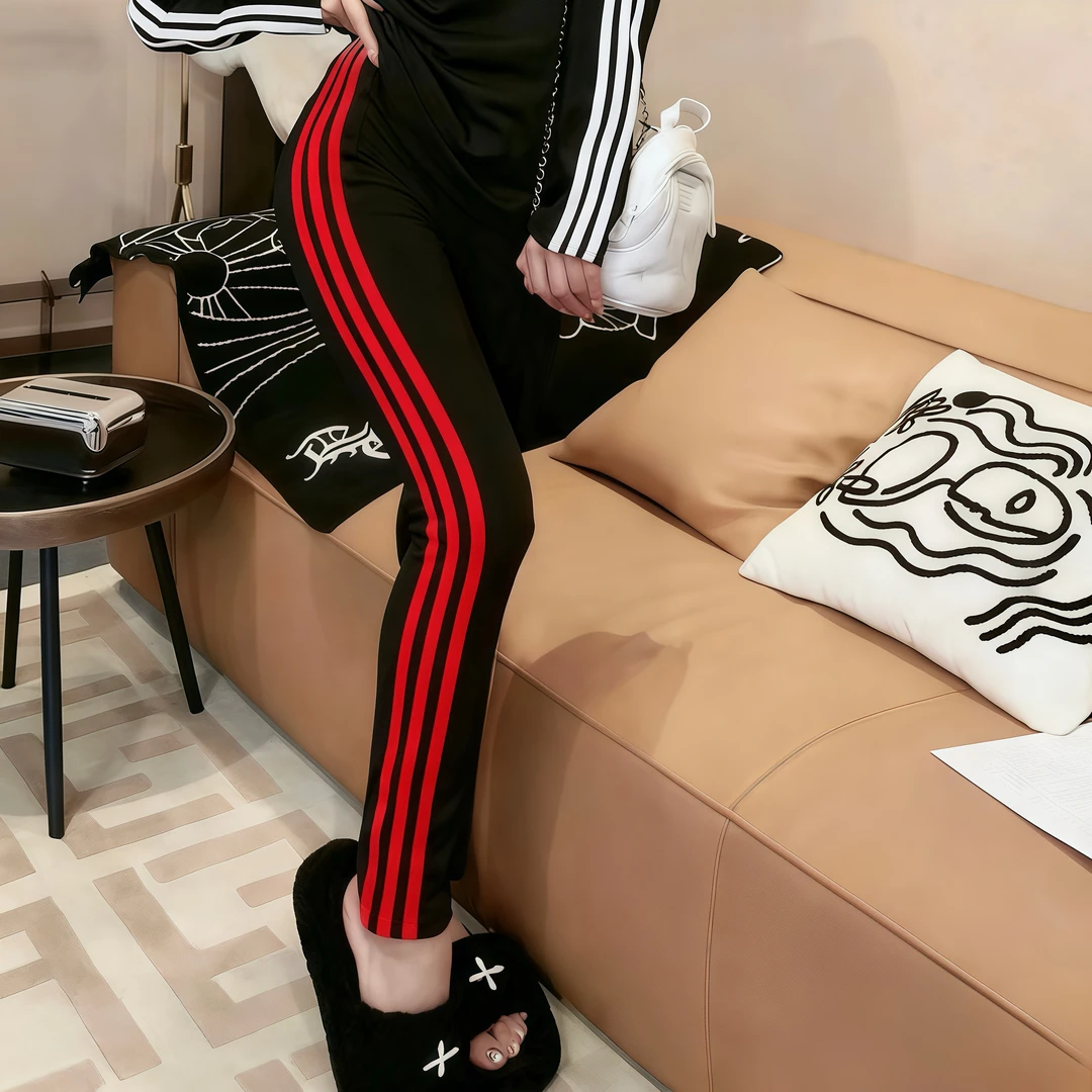 【加绒】高腰高弹条纹潮流时尚百搭运动显瘦外穿女士打底裤4-22172