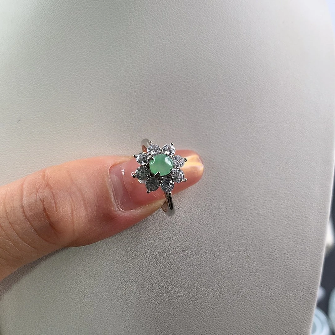 翡翠银S925镶嵌颈饰缅甸天然A货翡翠 戒指