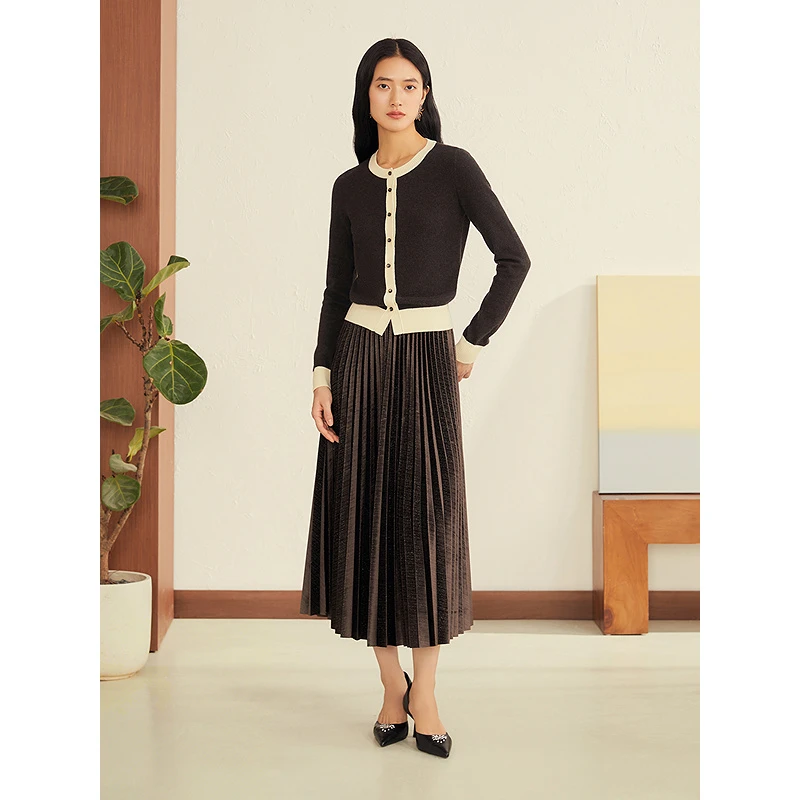 YINER音儿冬新款法式羊毛羊绒混纺撞色两穿圆领针织衫8C35506460