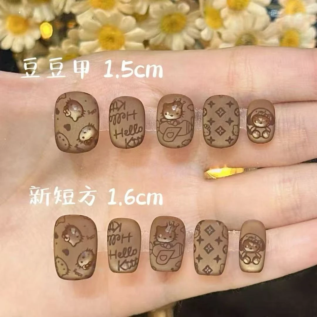 爆款磨砂猫眼立体点缀猫猫美甲纯手工穿戴甲棕磨砂KT款式