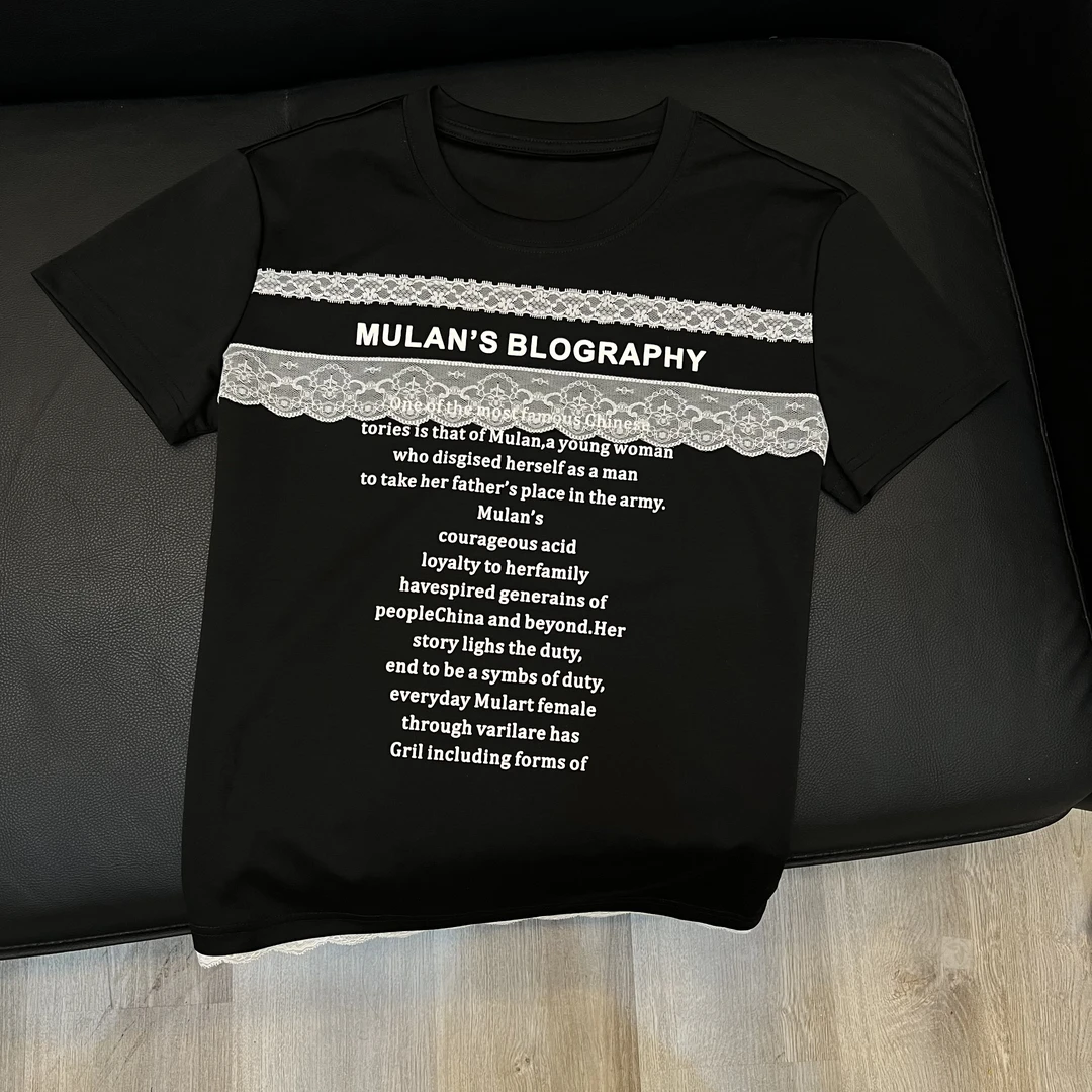 花边 2025夏季新款圆领短袖T恤百搭显瘦上衣女时尚休闲印花