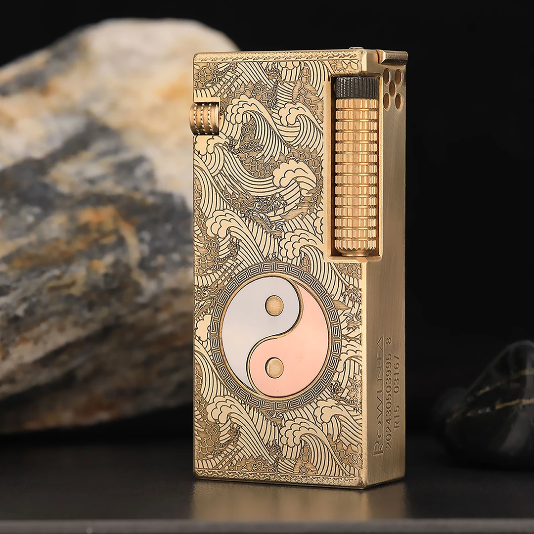 好运达天穹太极图黄铜手工镶嵌黄铜打火机复古侧滑便携男士收藏
