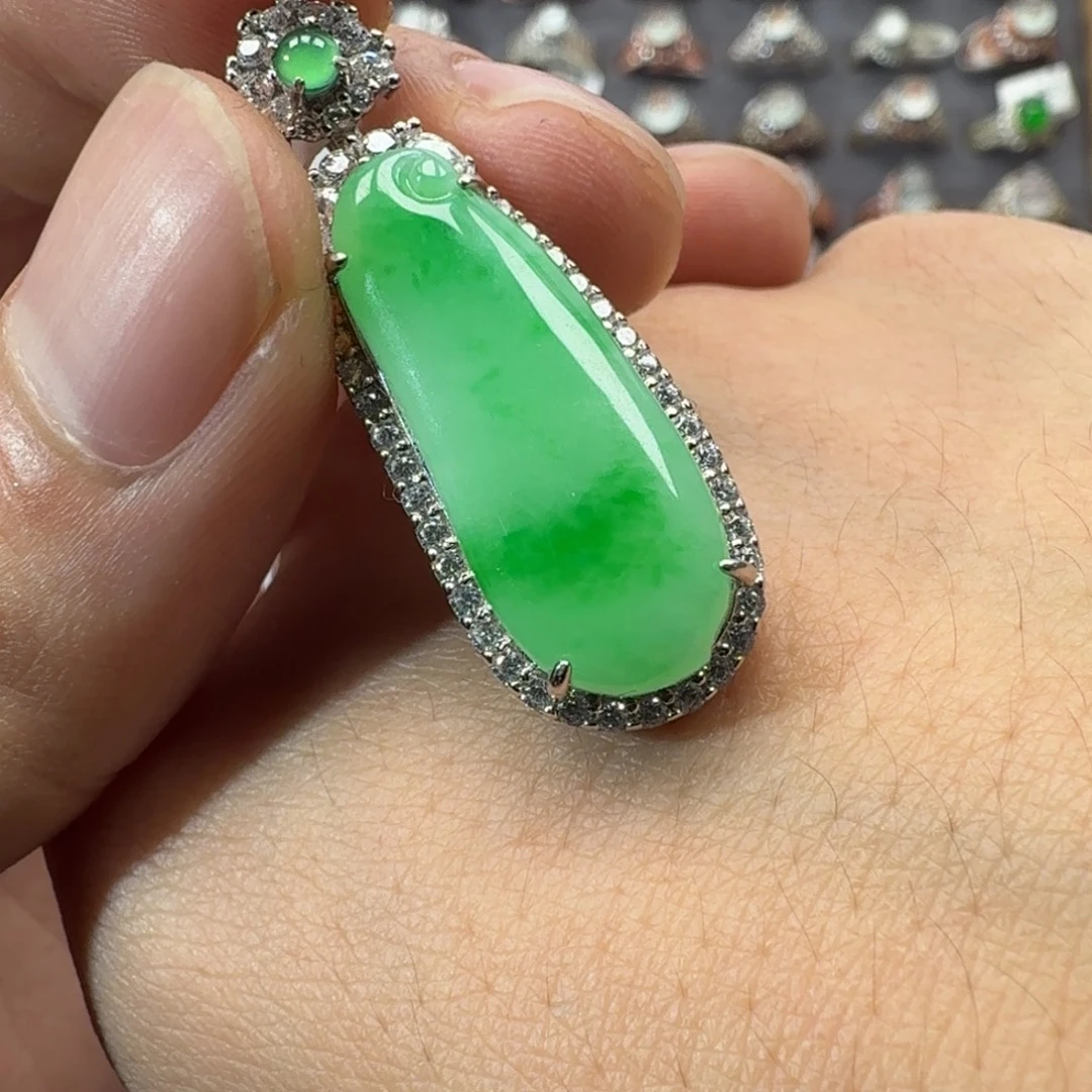 翡翠银S925镶嵌戒指天然缅甸翡翠A货