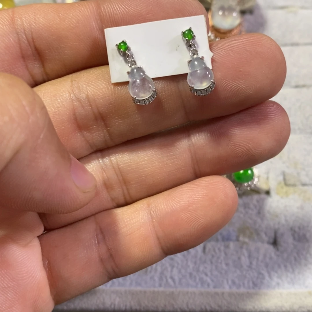 翡翠银S925镶嵌耳饰