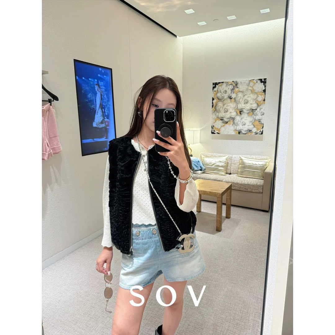 SOV "卡拉库" 进口稀有羊羔皮 奢级丝光质感重磅马甲圆领外套