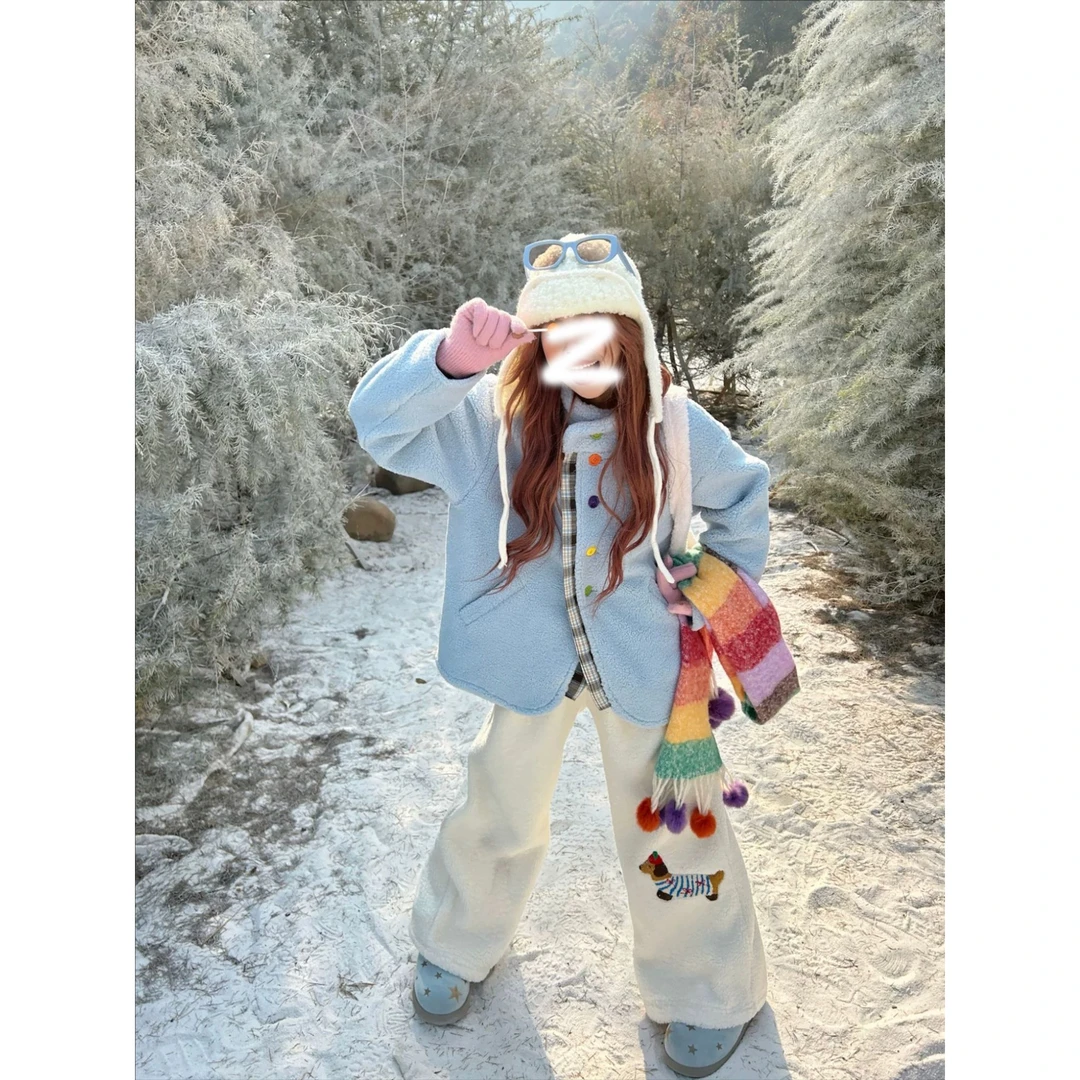 ANDEARDI冬日软huhu 韩系立领仿羊羔毛彩扣外套保暖氛围感上衣