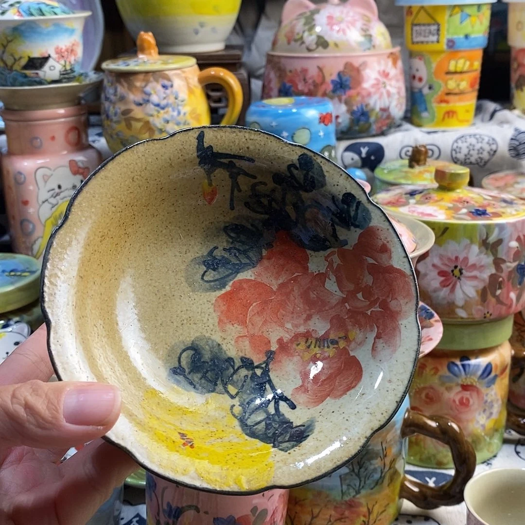 瓷片小年喜乐多手绘陶瓷