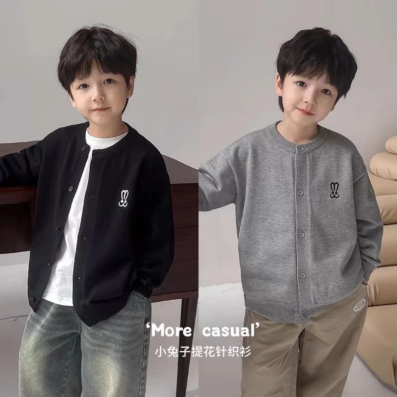 【专柜童装亲子款】男童毛衣开衫外套2025时尚韩版拉链洋气刺绣针织