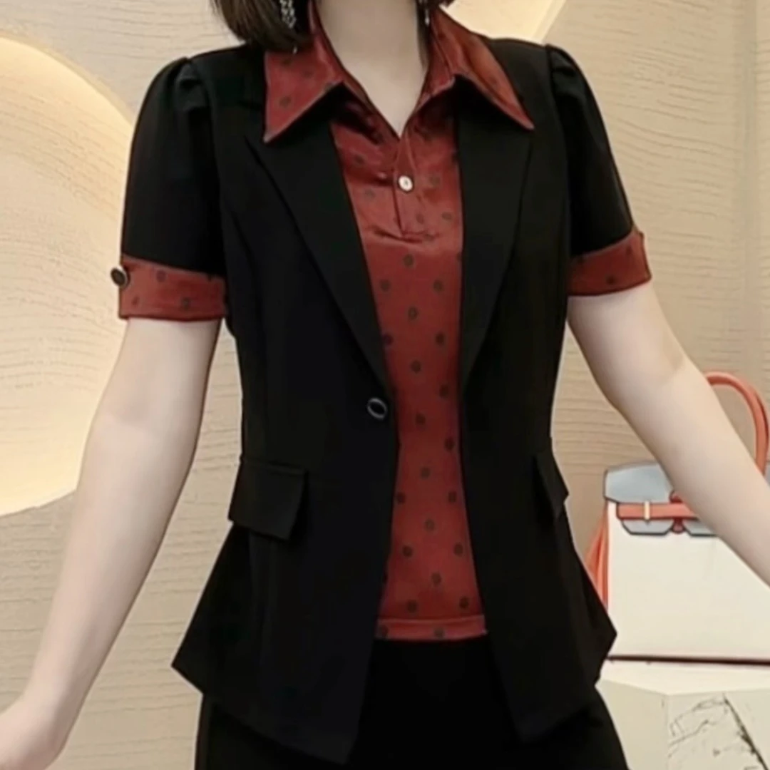 【雅俪莎精选】2025夏季时尚气质高雅显瘦假两件7906