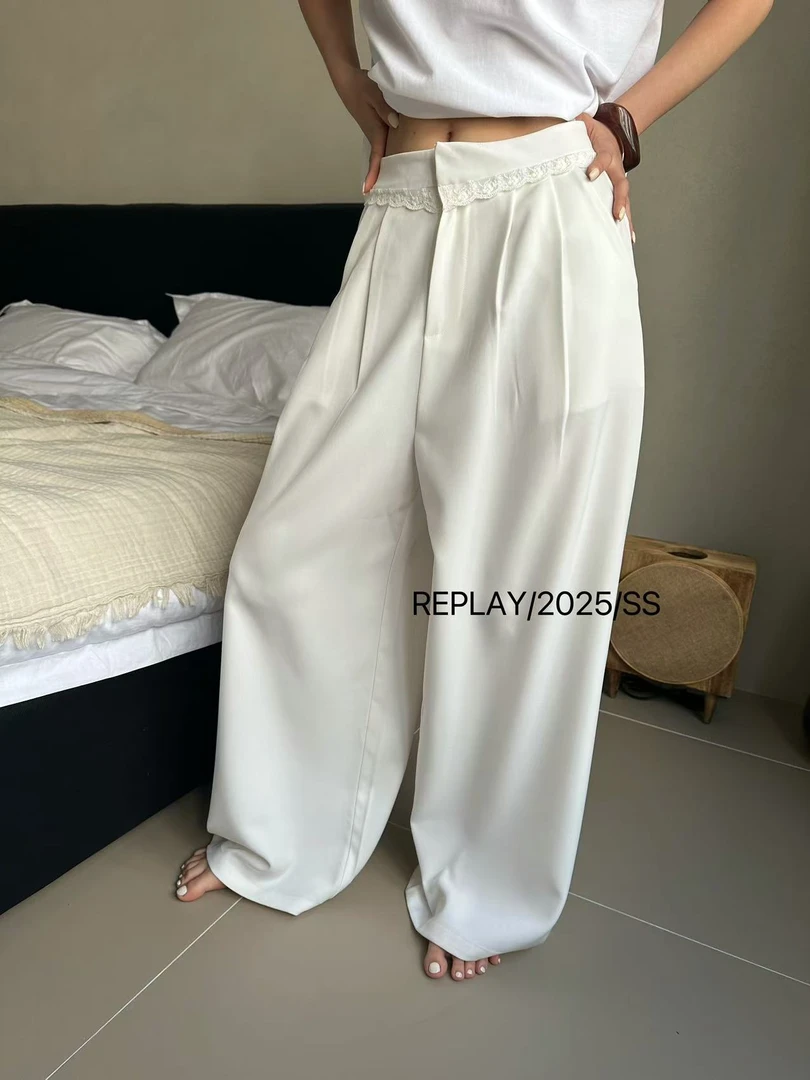 Replay（1050#库）垂感蕾丝拼接百搭裤子（裤长99 腰围64）kc