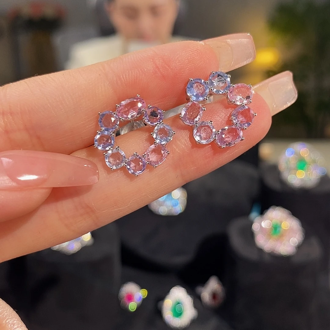 彩色蓝宝石铂Pt950镶嵌耳饰4.96ct