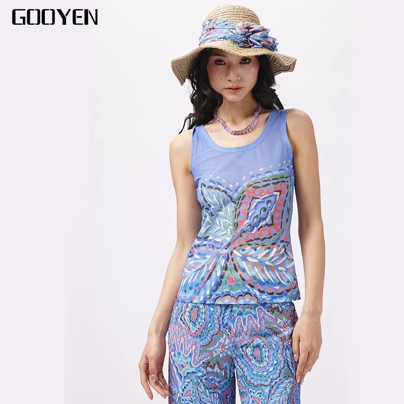 Gooyen|古源 专柜正品 【陌上花开】休闲印花无袖圆领背心