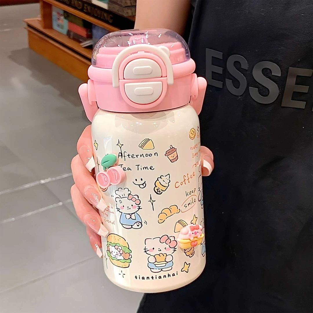 FAVMARTHA保温杯女新款2025高颜值猫咪吸管杯子学生上学专用可爱