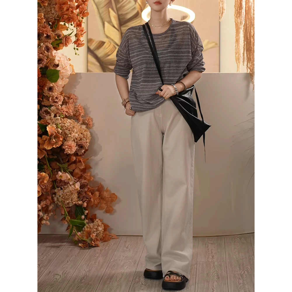 Y【叭哒不惑】佛手柑 汉麻棉舒适牛仔裤高腰显瘦阔腿裤女时尚裤子