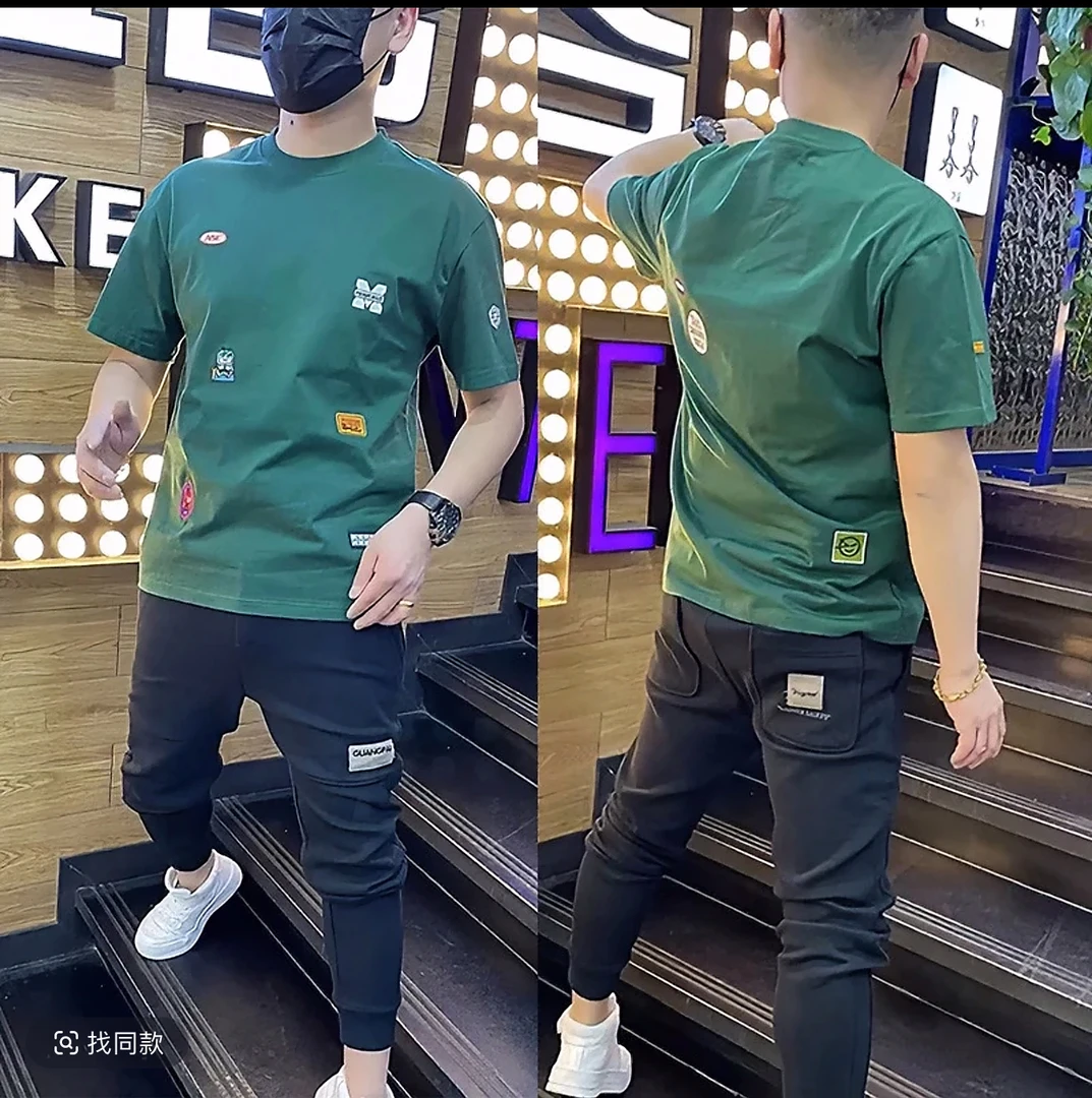 2025夏季新款纯棉潮流时尚卡通印花休闲简约痞帅男士短袖t恤圆领