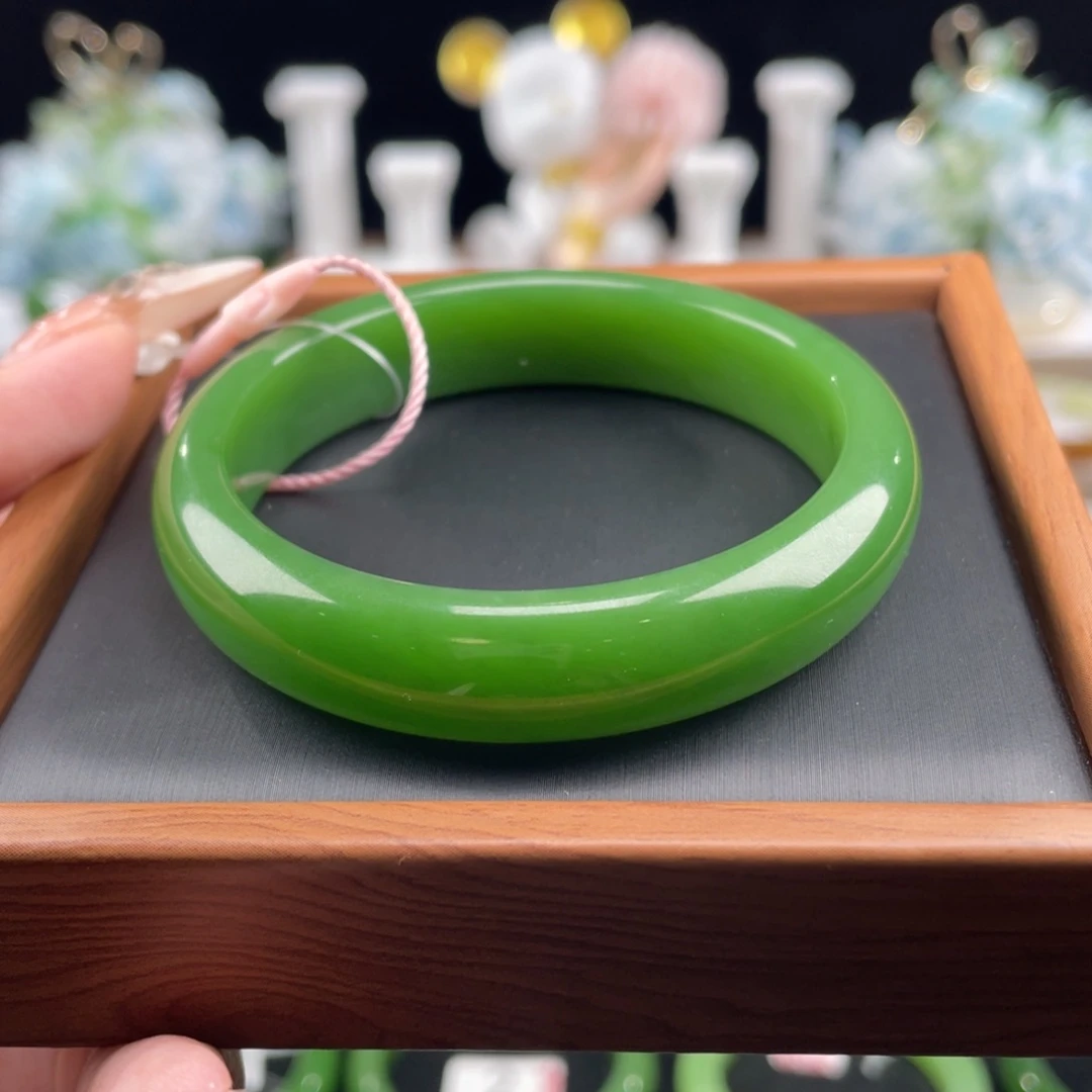 和田玉未镶嵌手镯俄碧正阳绿53mm