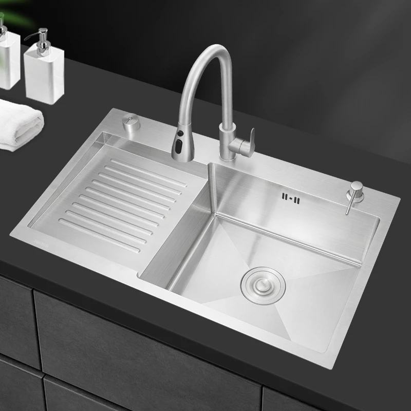 加厚304不锈钢洗衣水槽带搓衣板洗衣池台盆一体阳台洗衣盆大单槽