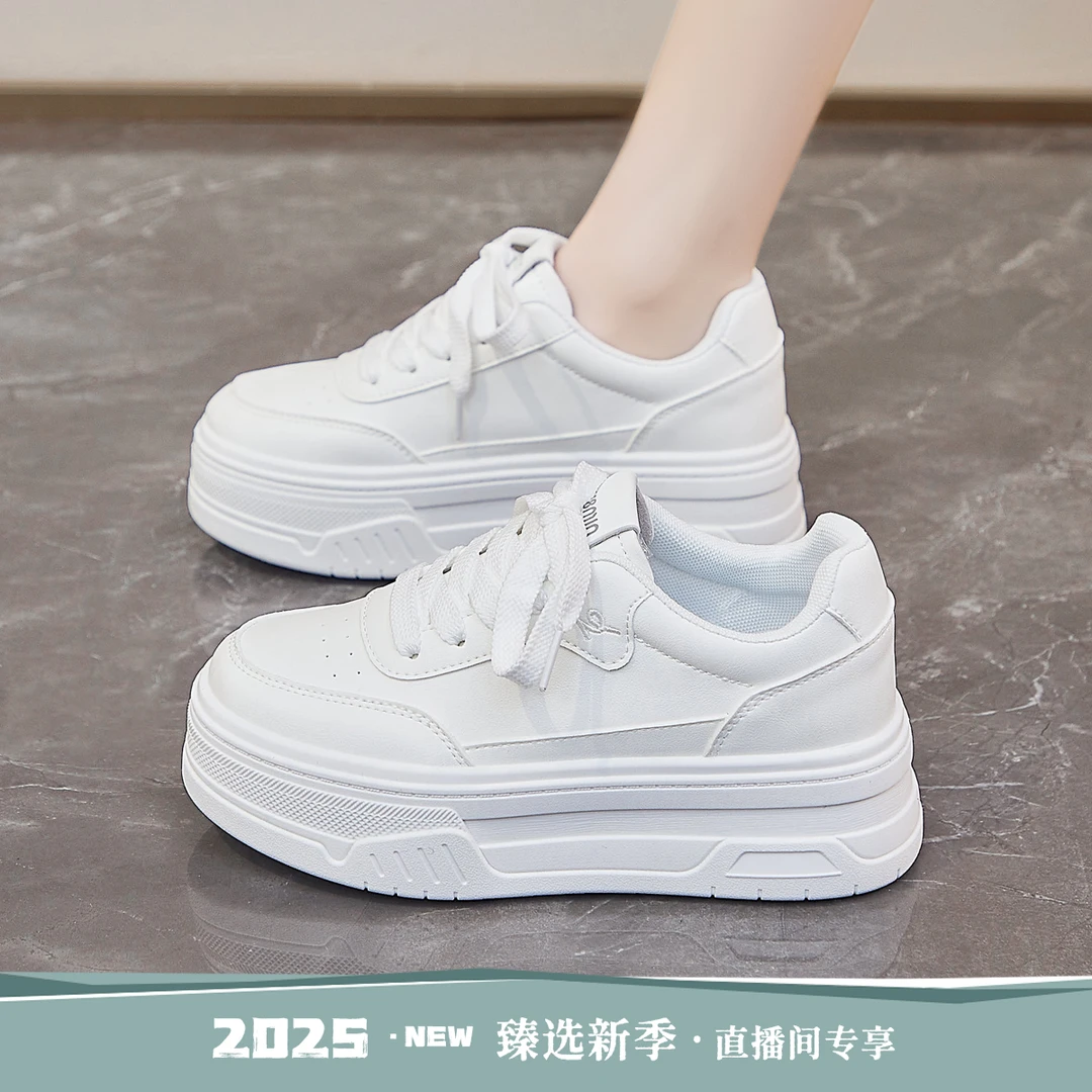 小白鞋女2025秋季新款时尚百搭厚底板鞋韩版舒适透气低帮女鞋