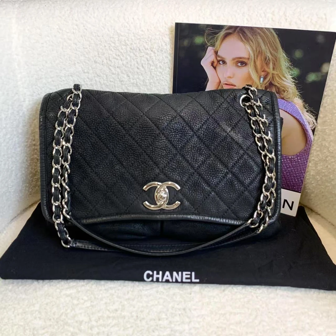 95新 Chanel/香奈儿 壹臻/ Chanel黑银麂皮机场包15开34675496