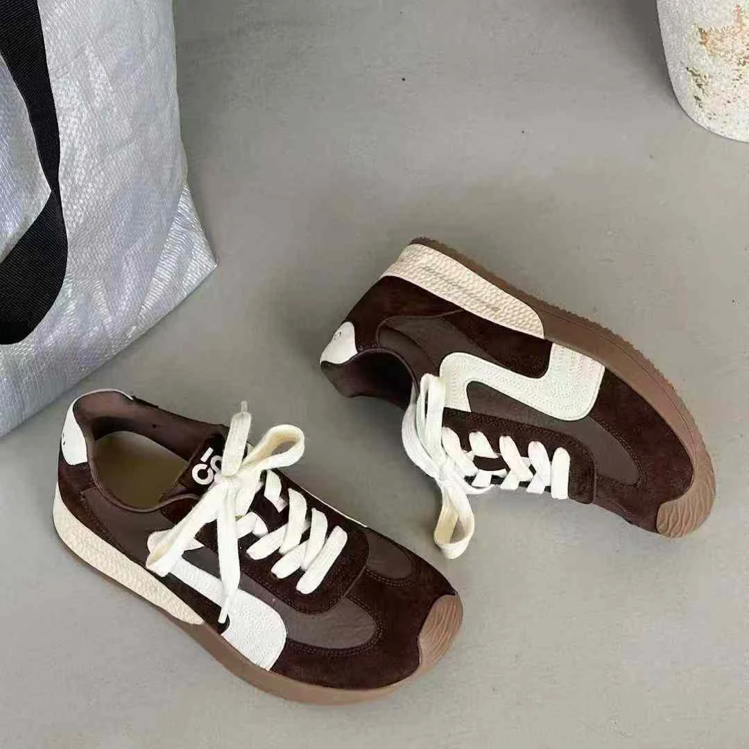 透气系带低跟厚底运动鞋平底时尚休闲鞋潮流防滑增高