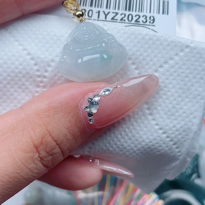 翡翠足银镀金镶嵌吊坠(不含链)