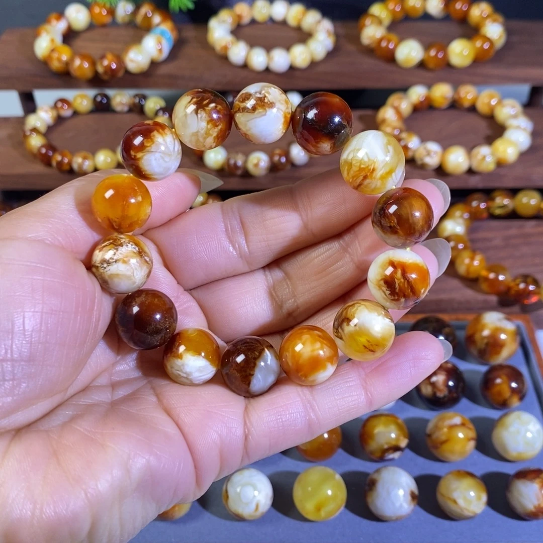 蜜蜡未镶嵌手串沁色蜜蜡手串