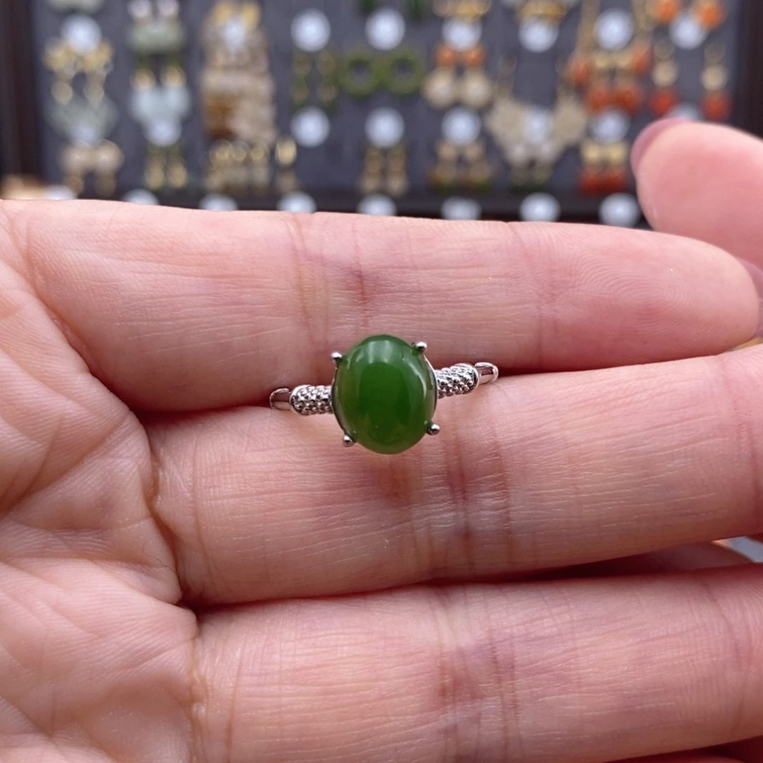 银S925镶嵌和田玉耳饰孙*