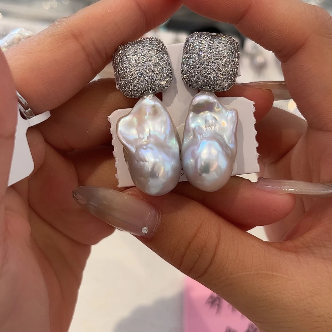 合金淡水珍珠耳饰