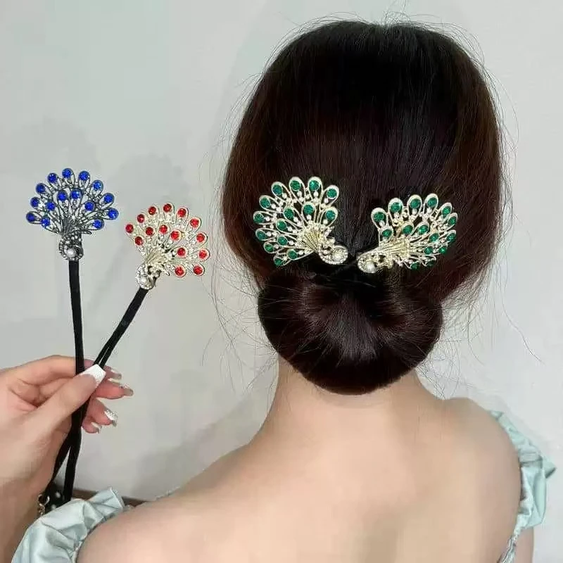 彩色盘发器发夹丸子头懒人盘发神器孔雀起舞款发卡扎头发发饰