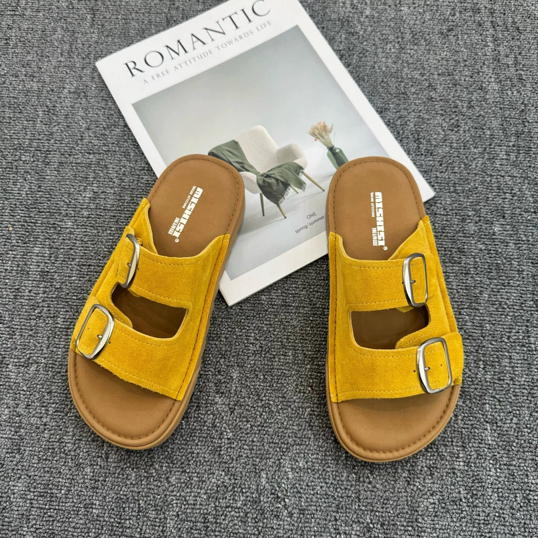 【姑姐严选】2025夏平底英伦风软底拖鞋