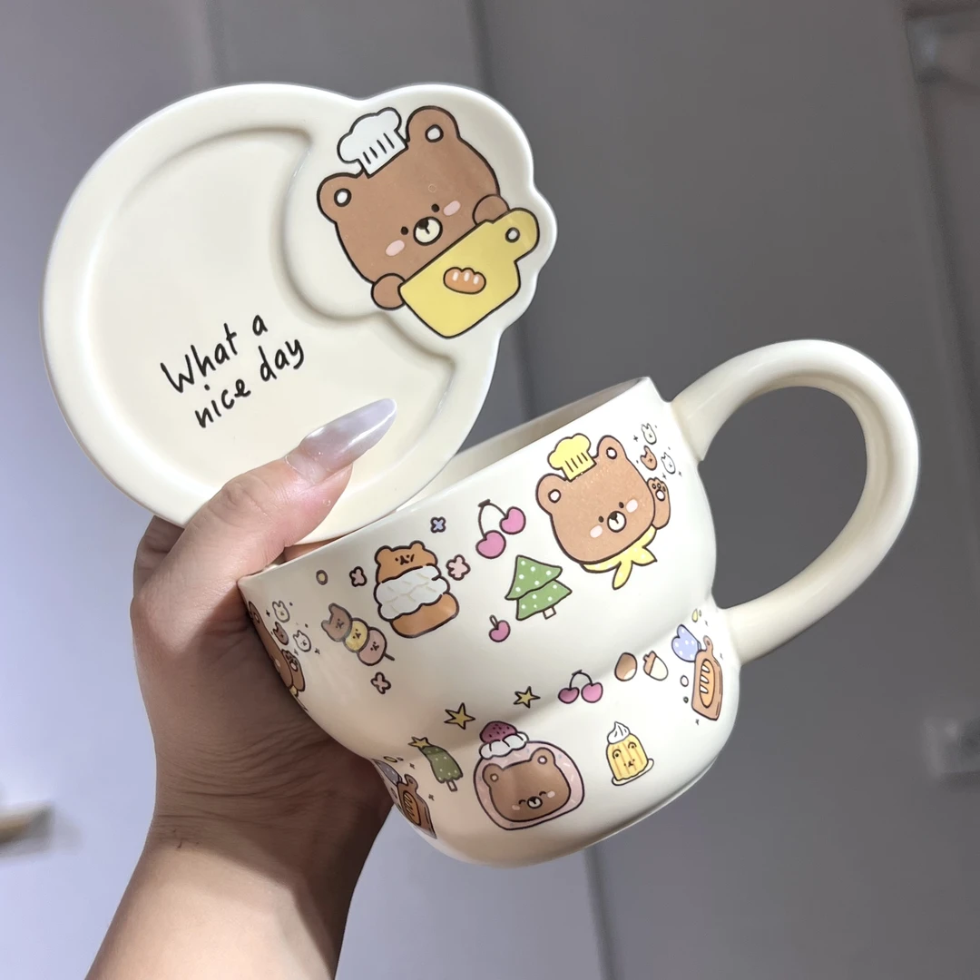 【嘟嘟好】出口高货 厨师小熊 复古风 陶瓷杯子 手绘风