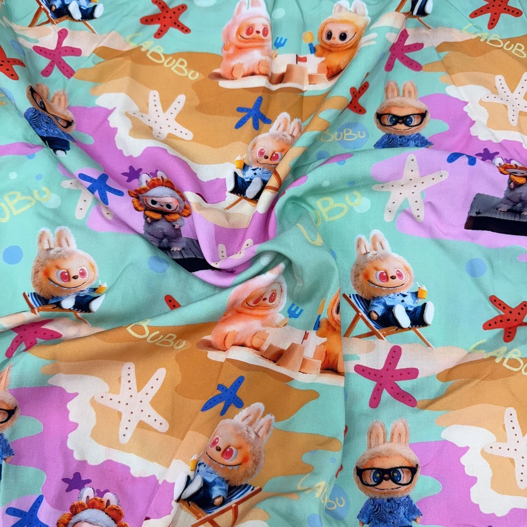 拉布布面料人造棉透气布料儿童睡衣夏季防蚊裤卡通夏凉被 3D 绵绸