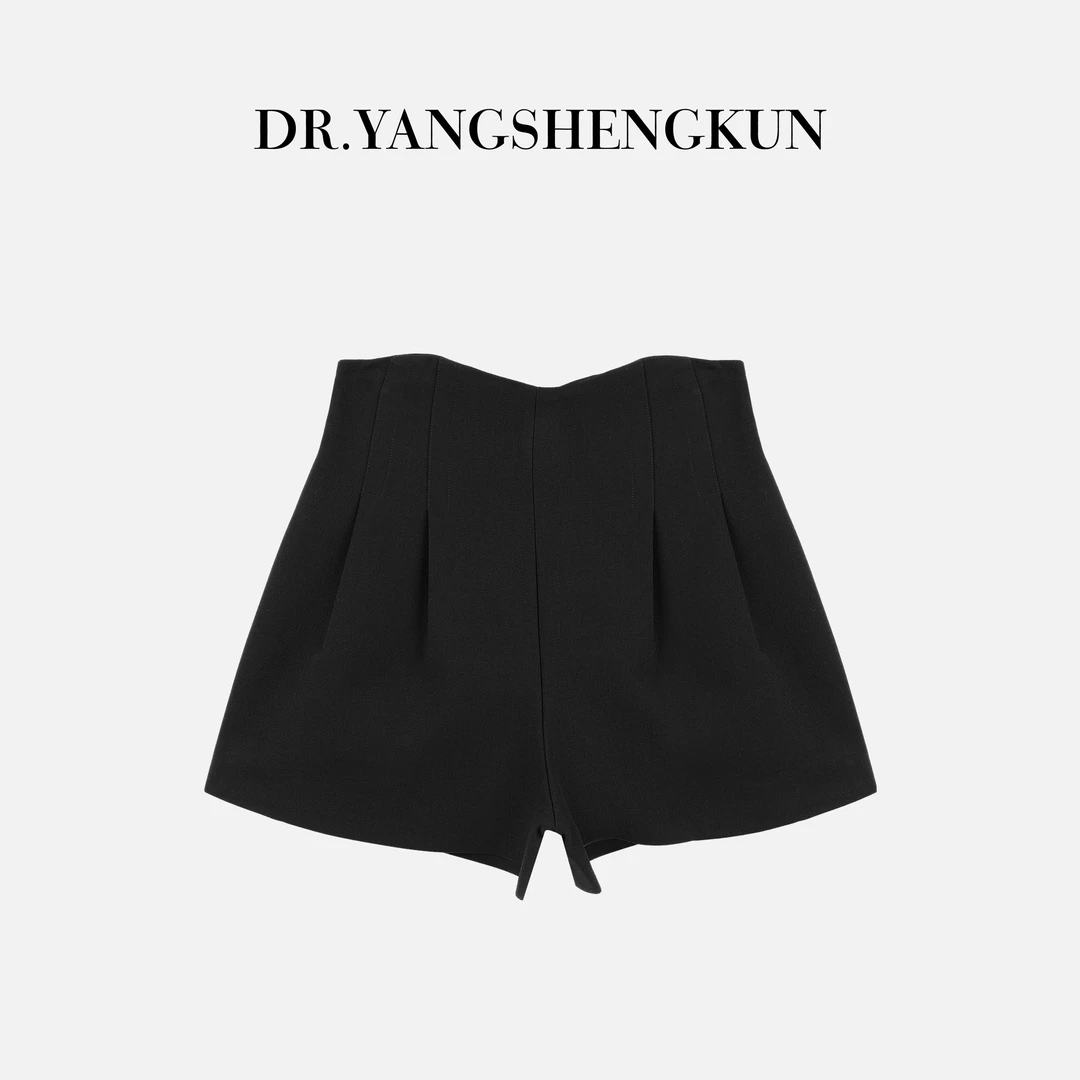 杨圣坤2025新品女士绵羊毛混纺宽松垂感高腰花苞西装短裤SL259312