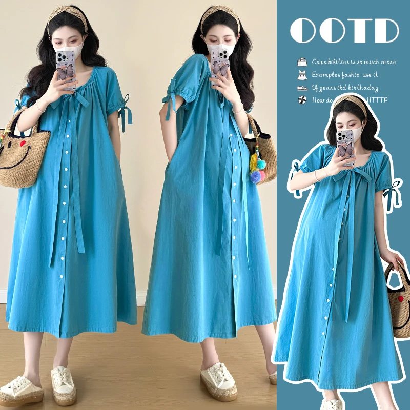 孕妇装2025时尚夏装爆款法式简约复古慵懒风韩版遮肚孕妇连衣裙潮