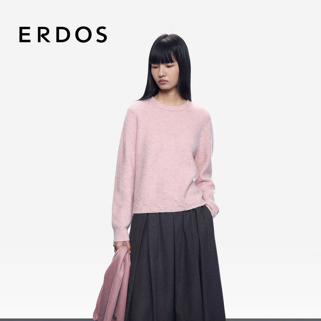 ERDOS 超凡粉毡化拉绒手工刺绣花卉下摆套衫【霜寒】